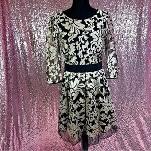ABS By Allen Schwartz Black & Silver Floral Lace Fit & Flare Dress – Size 6 NWT